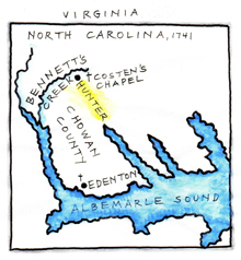 A map of Hunter's settlement around Albemarle Sound. Click the image to enlarge it.